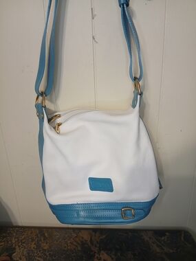 White and Light Blue Women's Leather Crossbody Bag